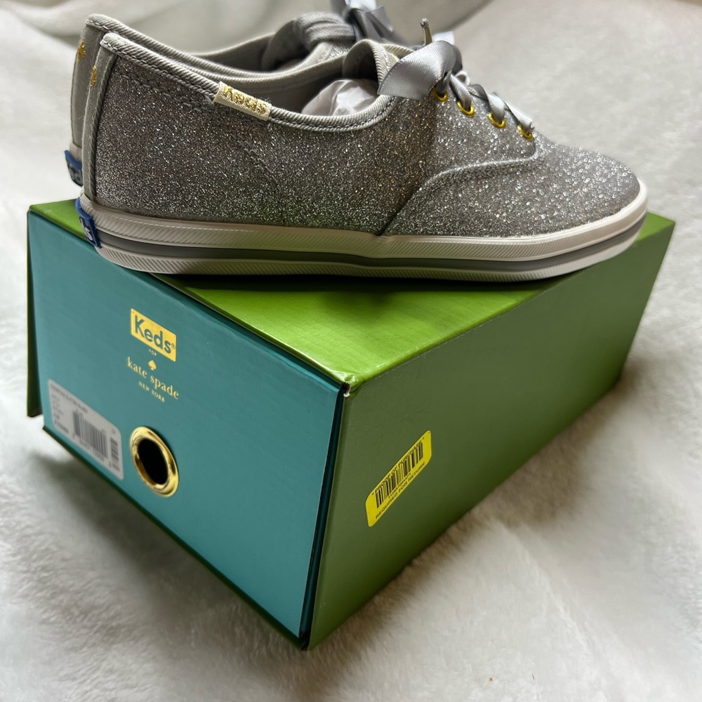New Keds Kate Spade New York Champion Silver Glitter Sneakers Girls Size 4